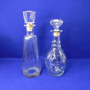 Pair of Vintage Heavy Glass Decanters 12"